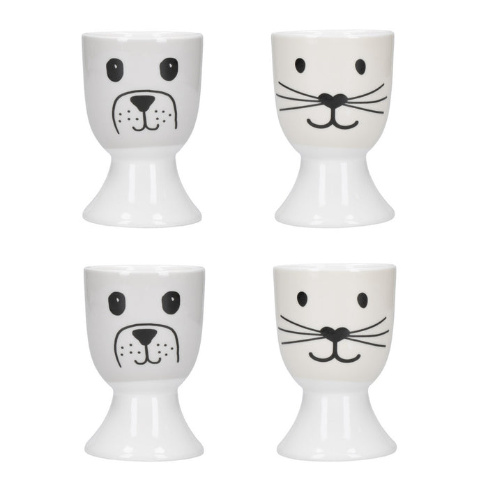 KitchenCraft Cat and Dog Set of 4 Egg Cups