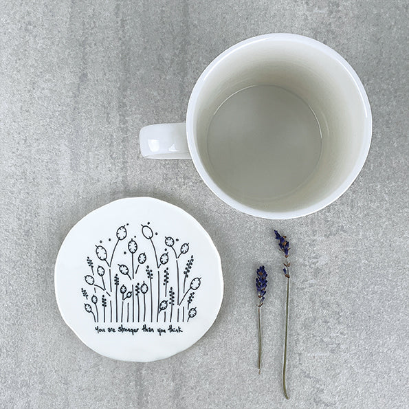 East of India Tall Flowers Porcelain Coaster - You Are Stronger