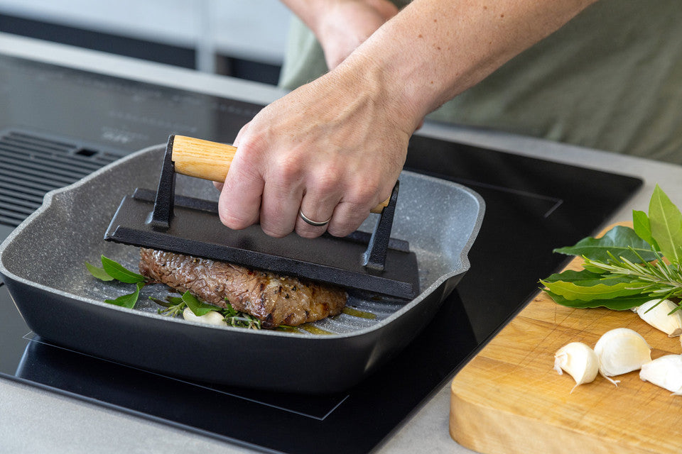 Masterclass Cast Iron Grill Press Wooden Handle