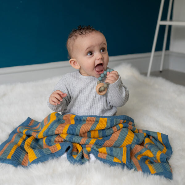 Ziggle Blue, Orange, Yellow And Green Stripe Blanket