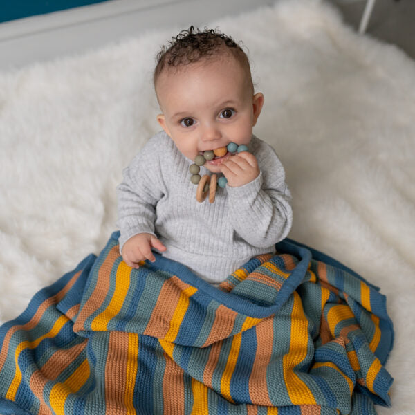 Ziggle Blue, Orange, Yellow And Green Stripe Blanket
