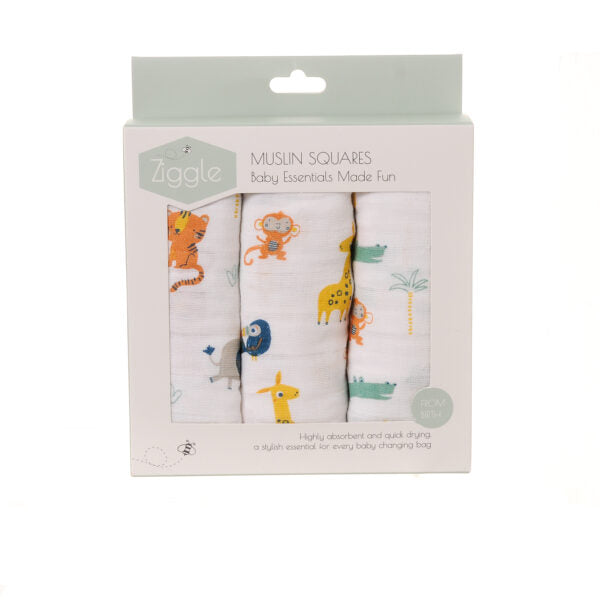 Ziggle Savanna Animals Muslin Set Of 3