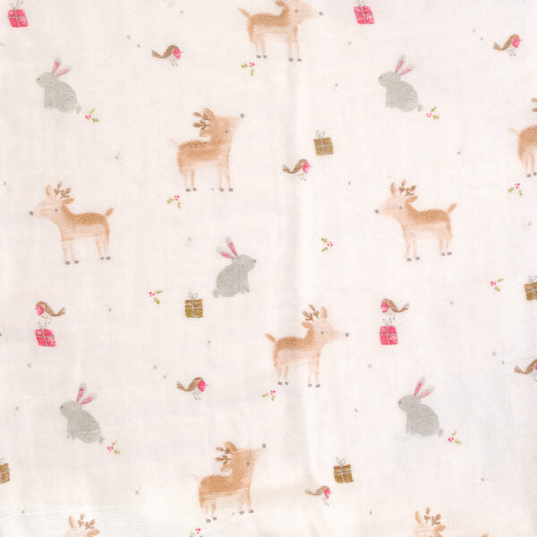 Ziggle Christmas Reindeer & Rabbit Single Muslin