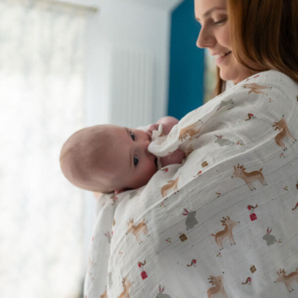 Ziggle Christmas Reindeer & Rabbit Single Muslin