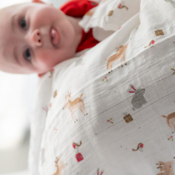 Ziggle Christmas Reindeer & Rabbit Single Muslin