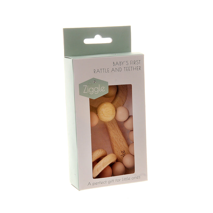 Ziggle Wooden teether And Rattle – Blush