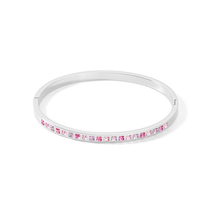 Coeur De Lion Bangle Stainless Steel & Square Crystals Pave Multi Rose
