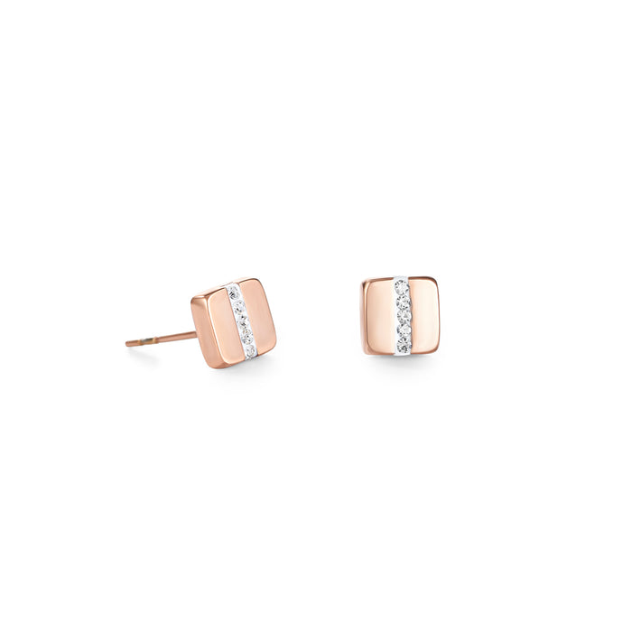 Coeur De Lion Earrings Stainless Steel Square Rose Gold & Crystals Pavé Strip Crystal