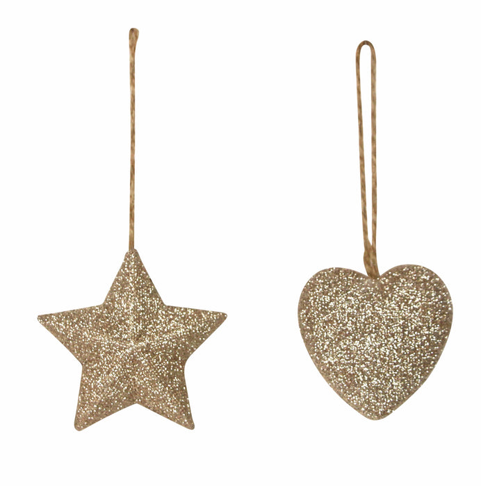 Gisela Graham Gold Glitter Resin Star Or Heart Decoration