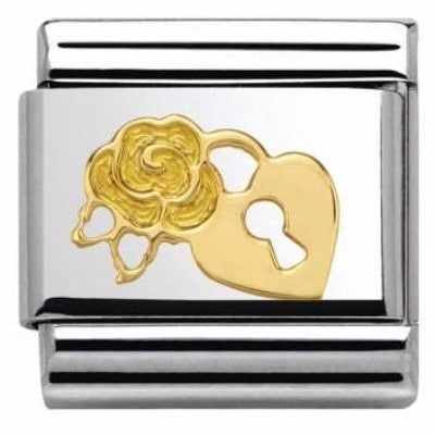 Nomination Classic Gold Symbols Madame Monsieur Rose and Padlock Charm