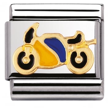 Nomination Classic Gold Sports Yellow and Blue Motorbike Charm