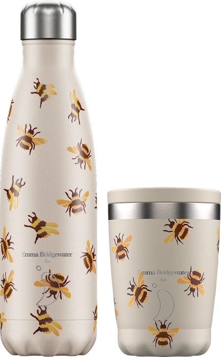 Chilly's Bottle Emma Bridgewater Bumblebee Gift Set Bundle - Bottle 500ml and Cup 340ml