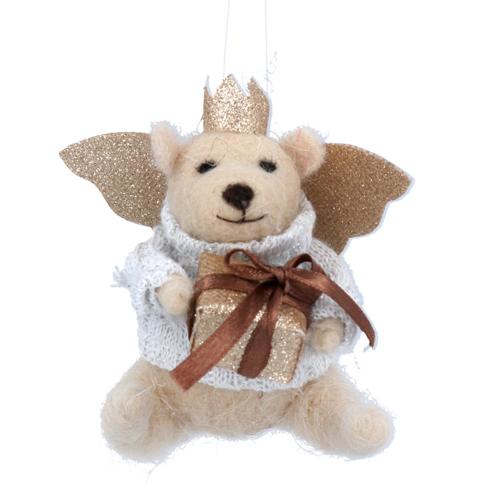 Gisela Graham Wool Teddy Angel with Parcel Decoration