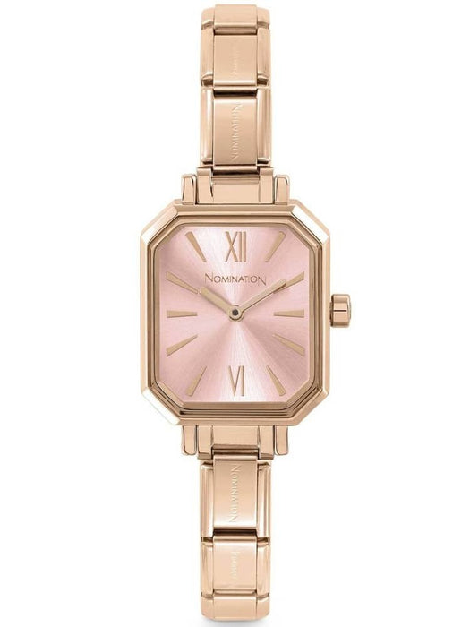 Composable Classic Paris Rose Gold Plated & Rectangular Pink Dial Watch