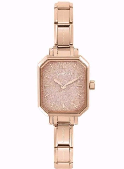 Composable Classic Paris Rose Gold & Rectangular Pink Glitter Dial Watch