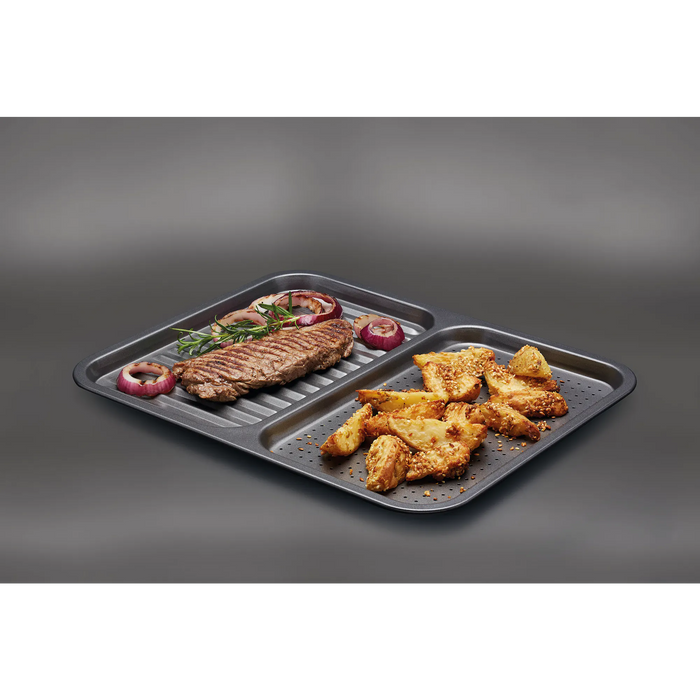 MasterClass Non-Stick 2-in-1 Divided Crisping Tray / Ridged Baking Tray