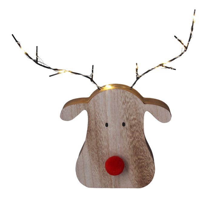Gisela Graham Wooden LED Reindeer Head Ornament