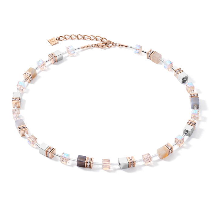 Coeur De Lion GeoCUBE® Necklace Botswana Agate & Haematite Apricot