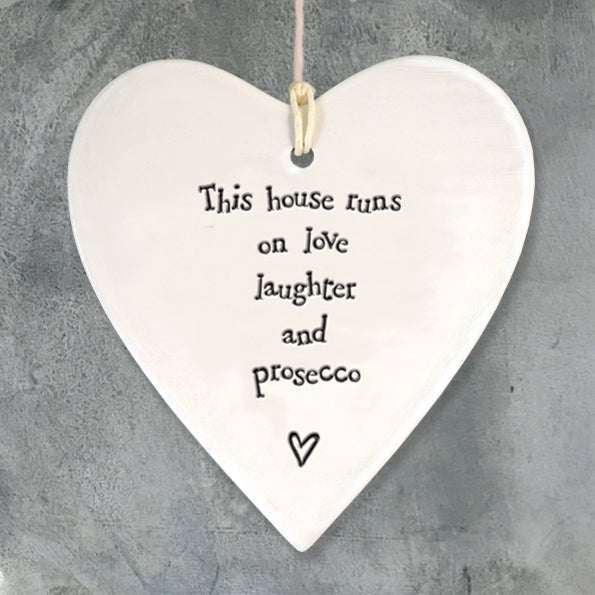 East of India Porcelain Round Heart - House Runs on Love