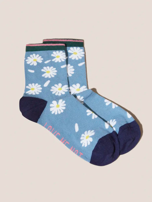 White Stuff Women's Teal Multi Falling Petal Daisy Sock