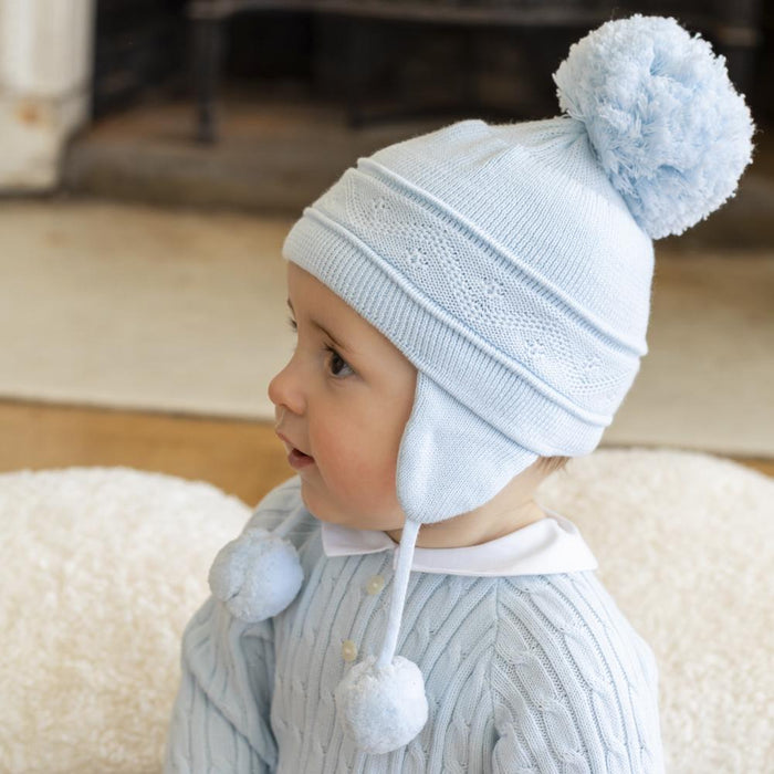 Emile et Rose Griffin Blue Baby Bobble Hat with Ear Flaps