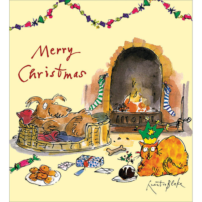 Woodmansterne 'Dog and Cat By Fire' Christmas Card