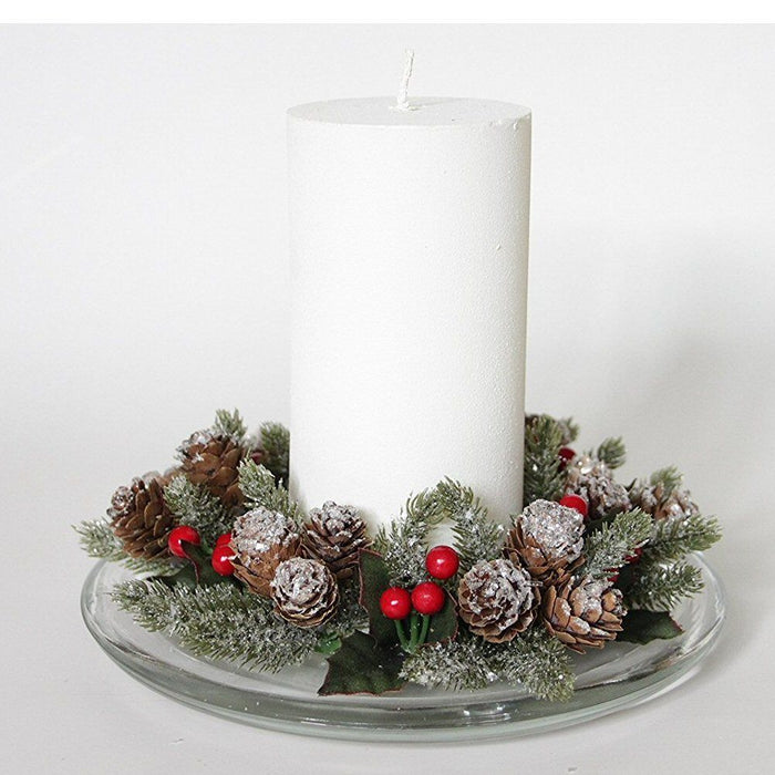Gisela Graham Frosted Fir Red Berry Candle Ring