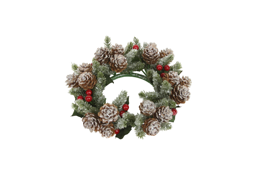 Gisela Graham Frosted Fir Red Berry Candle Ring