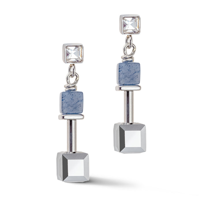 Coeur De Lion GeoCUBE® Precious & Slider Closure Earrings Silver-blue