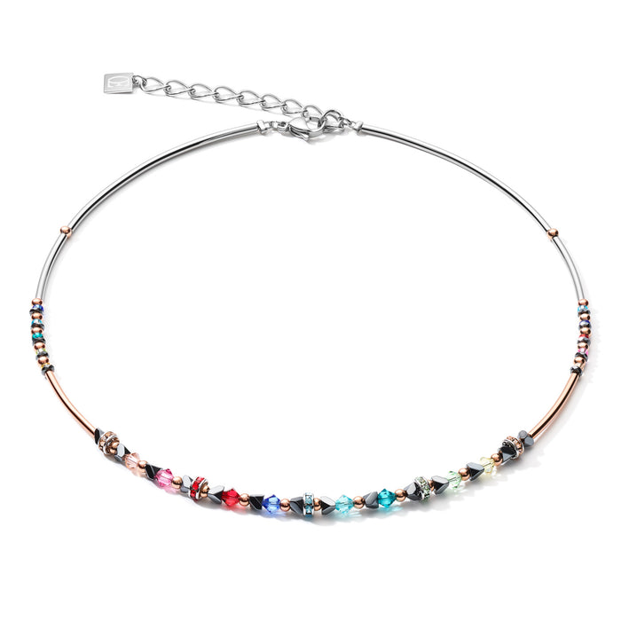 Coeur De Lion Necklace Fine & Edgy Hematite & Crystals & Stainless Steel Multicolour