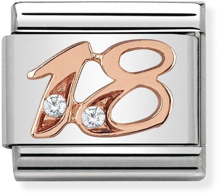 Nomination Classic Rose Gold Cubic Zirconia Numbers 18 Charm
