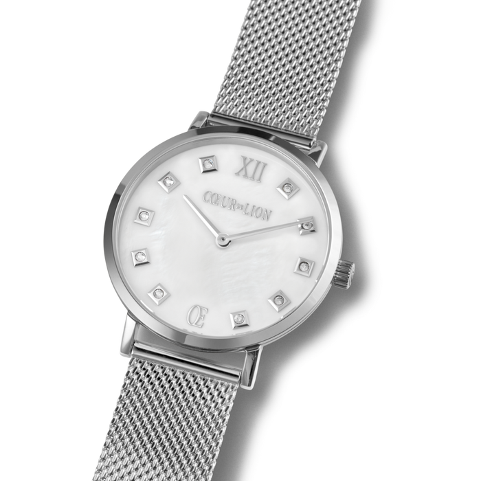 Coeur De Lion Watch Round Mother-of-Pearl Milanaise Stainless Steel Silver