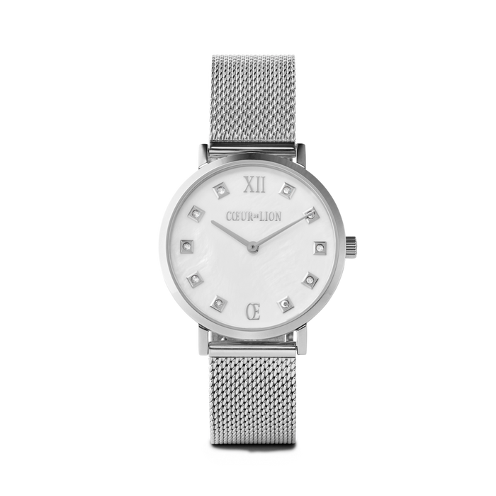 Coeur De Lion Watch Round Mother-of-Pearl Milanaise Stainless Steel Silver