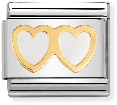 Nomination Classic Gold Love Double White Heart Charm
