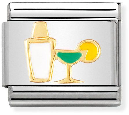Nomination Classic Gold Drinks Cocktail Glass And Shaker Charm