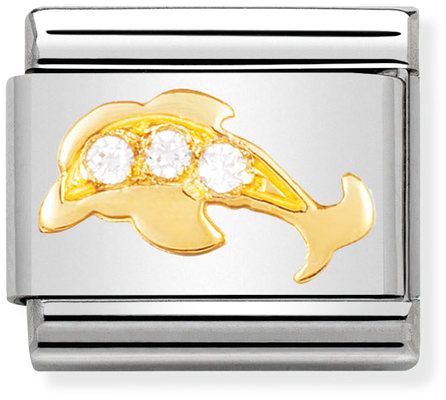 Nomination Classic Gold Water Animals White Dolphin Charm
