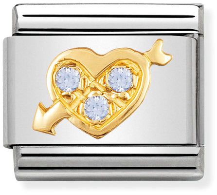 Nomination Classic Gold Cubic Zirconia Love Light Blue Heart With Arrow Charm