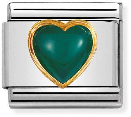 Nomination Classic Gold Heart Stones Green Agate Charm