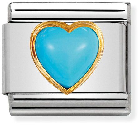 Nomination Classic Gold Heart Stones Turquoise Charm
