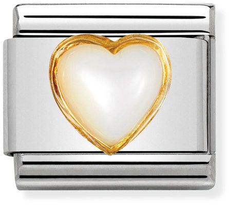 Nomination Classic Gold Heart Stones White Mother Of Pearl Charm