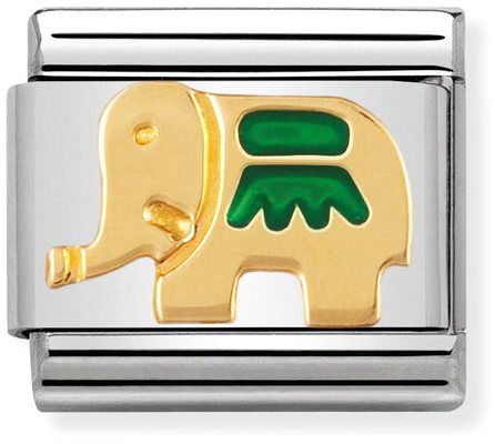 Nomination Classic Gold Earth Animals Green Elephant Charm