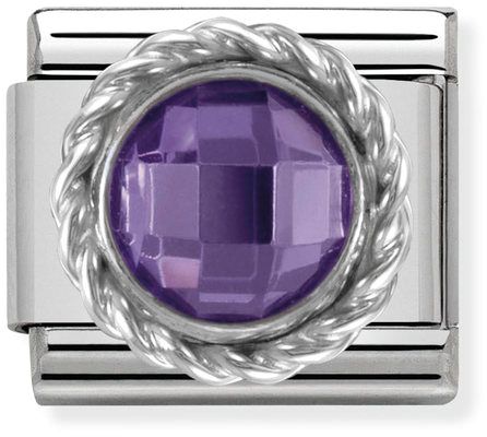 Nomination Classic Silver Faceted Round Stones Purple Charm