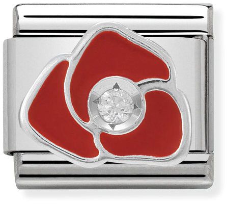 Nomination Classic Silver Cubic Zirconia Symbols Red Rose Charm