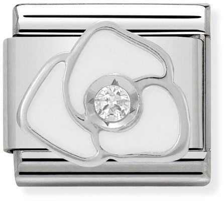 Nomination Classic Silver Cubic Zirconia Symbols White Rose Charm