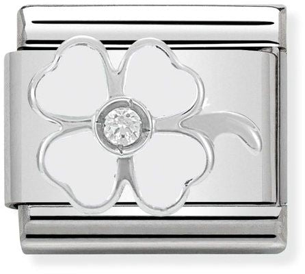 Nomination Classic Silver Cubic Zirconia Symbols White Clover Charm