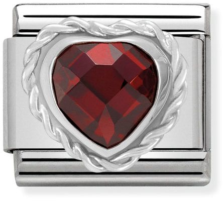 Nomination Classic Silver Cubic Zirconia Faceted Heart Stones Red Charm