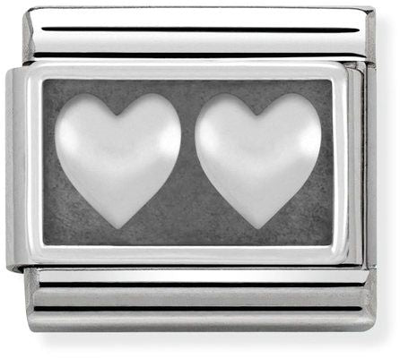 Nomination Classic Silver Oxidised Plates Double Heart Charm