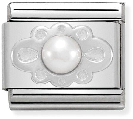 Nomination Classic Silver Symbols White Pearl Ribbon Charm