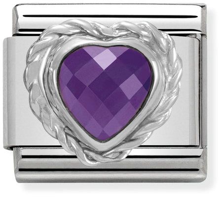 Nomination Classic Silver Cubic Zirconia Faceted Heart Stones Purple Charm