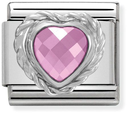 Nomination Classic Silver Cubic Zirconia Faceted Heart Stones Pink Charm